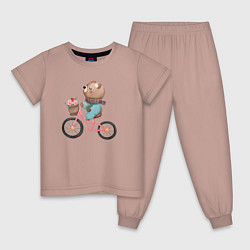 Пижама хлопковая детская Медведь с цветами на велосипеде, цвет: пыльно-розовый