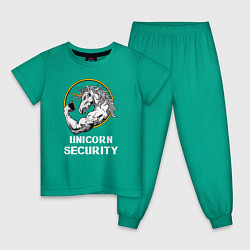 Пижама хлопковая детская Охрана Единорог, цвет: зеленый