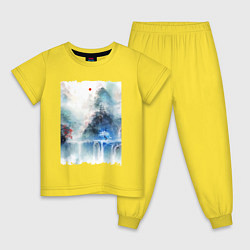 Пижама хлопковая детская Изумительный японский пейзаж, цвет: желтый