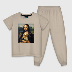 Пижама хлопковая детская Shiba Inu Mona Lisa, цвет: миндальный