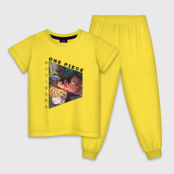 Пижама хлопковая детская Ван-Пис, Луффи, Зоро Ророноа, Санджи Винсмок, цвет: желтый