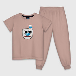 Пижама хлопковая детская Уставшая Чашка Эмодзи Cuphead, цвет: пыльно-розовый