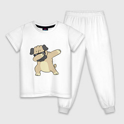 Пижама хлопковая детская Дэббинг мопс в чёрных очках - Dabbing dog, цвет: белый