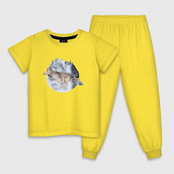 Пижама хлопковая детская Волк на фоне зимнего шара, цвет: желтый