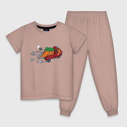 Пижама хлопковая детская Зайцы-оборотни пытаются отнять королеву-морковь у, цвет: пыльно-розовый