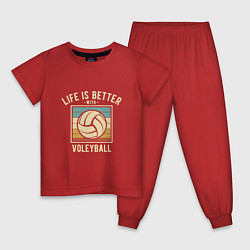 Пижама хлопковая детская Волейбол - Жизнь, цвет: красный
