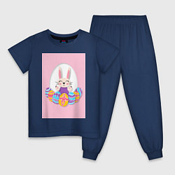Пижама хлопковая детская Пасхальный зайчик в рамке, цвет: тёмно-синий