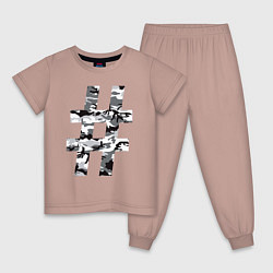 Пижама хлопковая детская Хэштег камуфляж, цвет: пыльно-розовый