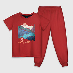 Пижама хлопковая детская Бег и Горные Трейлы, цвет: красный