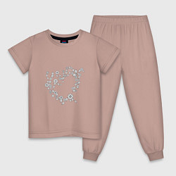 Пижама хлопковая детская Сердце из цветов и веточек, цвет: пыльно-розовый
