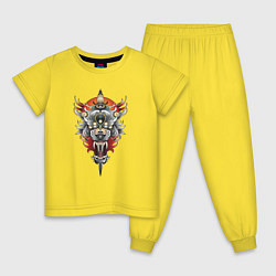 Пижама хлопковая детская Хищный тигр-символ, цвет: желтый