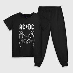 Пижама хлопковая детская ACDC РОК КОТ, цвет: черный
