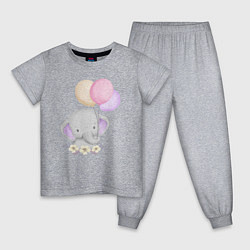 Пижама хлопковая детская Милый Слонёнок Играет С Воздушными Шариками, цвет: меланж