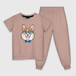 Пижама хлопковая детская Корги хипстер, цвет: пыльно-розовый