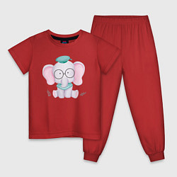 Пижама хлопковая детская Милый Слонёнок Готов К Школе, цвет: красный
