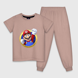 Пижама хлопковая детская Марио 3d, цвет: пыльно-розовый