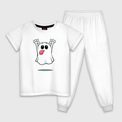 Пижама хлопковая детская Языкастое привидение, цвет: белый