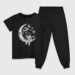 Пижама хлопковая детская Космонавт, сидящий на луне, пьёт чай с плюшками An, цвет: черный