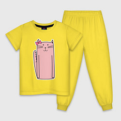 Пижама хлопковая детская Розовая кошечка, цвет: желтый