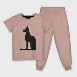 Пижама хлопковая детская Силуэт черной кошки, Египетская богиня Бастет, цвет: пыльно-розовый