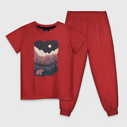 Пижама хлопковая детская Милый мишка в горах, цвет: красный