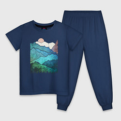 Пижама хлопковая детская Большие горы и маленький медведь, цвет: тёмно-синий
