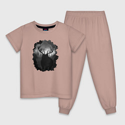 Пижама хлопковая детская Медведь с рогами, цвет: пыльно-розовый