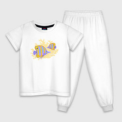 Пижама хлопковая детская Яркие морские рыбки Подводный мир, цвет: белый
