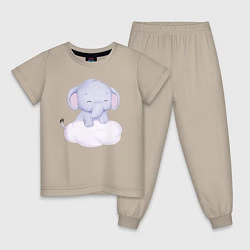 Пижама хлопковая детская Милый Слонёнок Стоит На Облаке, цвет: миндальный