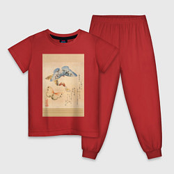 Пижама хлопковая детская Японская гравюра Бабочки, цвет: красный
