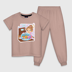 Пижама хлопковая детская Мечта Золотая рыбка, цвет: пыльно-розовый