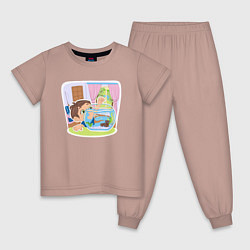 Пижама хлопковая детская Будущий рыбак, цвет: пыльно-розовый