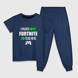 Пижама хлопковая детская I Paused Fortnite To Be Here с зелеными стрелками, цвет: тёмно-синий