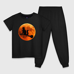 Пижама хлопковая детская Halloween Cat, цвет: черный