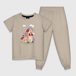 Пижама хлопковая детская Замок с принцессой, цвет: миндальный