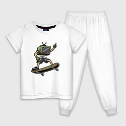 Пижама хлопковая детская Человек-телевизор на скейте, цвет: белый