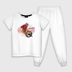 Пижама хлопковая детская Велосипедист - экстрим, цвет: белый
