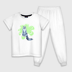 Пижама хлопковая детская Мейн-кун Кошки, цвет: белый