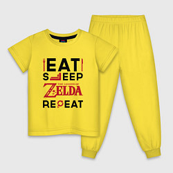 Пижама хлопковая детская Надпись: Eat Sleep Zelda Repeat, цвет: желтый