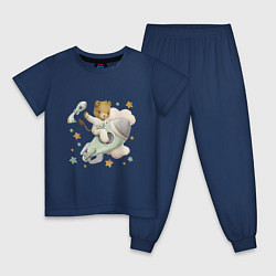 Пижама хлопковая детская Львенок на ракете, цвет: тёмно-синий