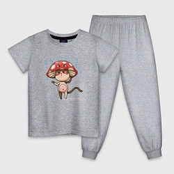 Пижама хлопковая детская Кот в шляпе гриба, цвет: меланж