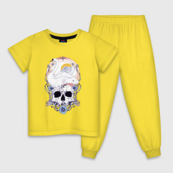 Пижама хлопковая детская Лебедь солнце цветы и череп Герб, цвет: желтый