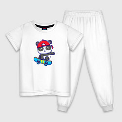 Пижама хлопковая детская Панда и скейт, цвет: белый