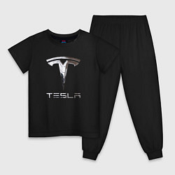 Пижама хлопковая детская Tesla Logo Тесла Логотип, цвет: черный