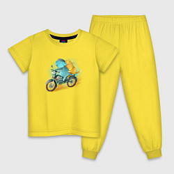 Пижама хлопковая детская Кошки на мотоцикле, цвет: желтый