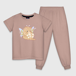 Пижама хлопковая детская Котик с крыльями, цвет: пыльно-розовый