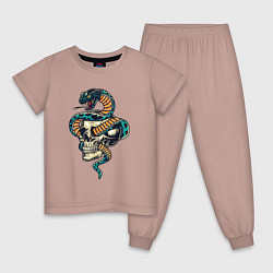 Пижама хлопковая детская Змея в Черепе, цвет: пыльно-розовый