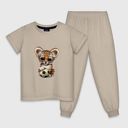 Пижама хлопковая детская Футбол - Тигр, цвет: миндальный