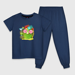 Пижама хлопковая детская Кактус с коктейлем, цвет: тёмно-синий