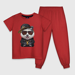 Пижама хлопковая детская Крутой панда в тёмных очках, цвет: красный